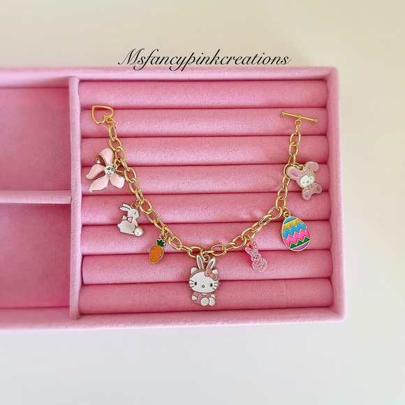 Hello Kitty Easter Bunny Gold Plated Charm Bracelet - Picture 1 of 4